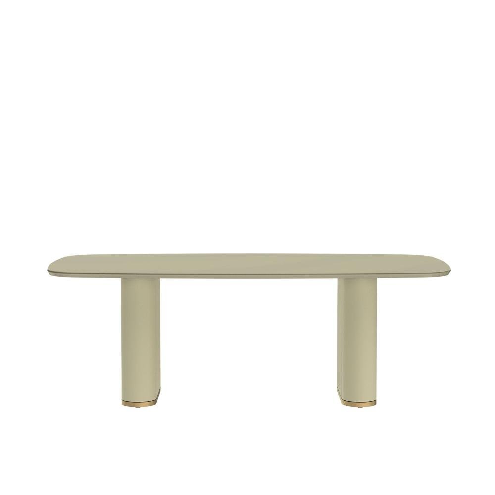 Mesa de Jantar Lintz com Vidro 219 cm – Off White Fosco c/ Dourado