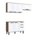 Ver imagem 2 de Cozinha Modulada Provençal 3 Peças Balcão 120cm 2 Armários Marrom/Jequitibá/Branco Fosco
