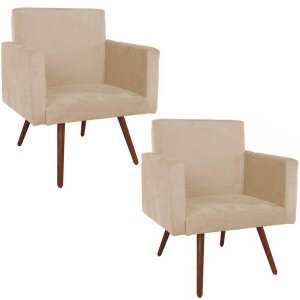Kit 2 Poltronas Decorativas Nina Pé Palito Animale Bege