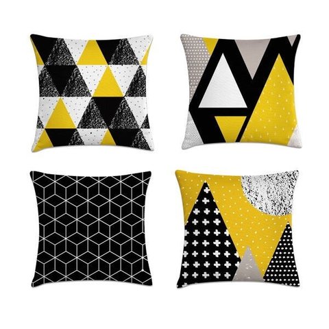 kit 4 capas almofadas escandinavo amarelo e preto
