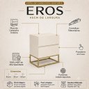Ver imagem 2 de Mesa de Cabeceira 2 Gavetas Eros 45cm MDF Off White Estilo Industrial com Pés de Ferro Dourado