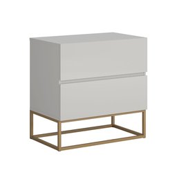 Mesa de Cabeceira Eros 45cm 2 Gavetas Estilo Industrial Off White Brilhante com Pés de Ferro Dourado - 2