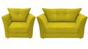 Ver imagem 1 de Kit Namoradeira + 1 Poltrona Decorativa Isis Couro Amarelo Pés Madeira Ms Decor