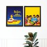 Kit 2 Quadros Beatles Yellow Submarine 24x18cm - com Vidro:madeira Branca - 2