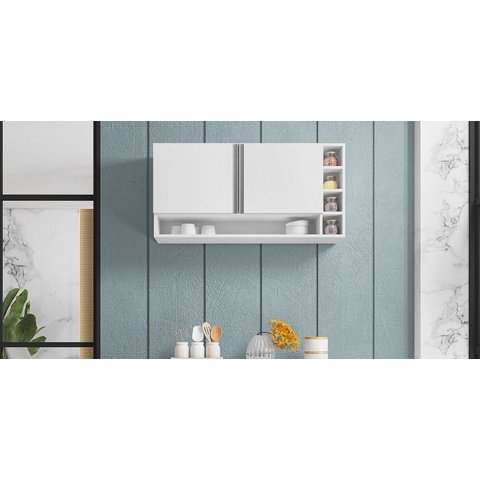 Armário de Cozinha Aéreo Vanessa 105cm Branco 2 Portas - Ajl Móveis