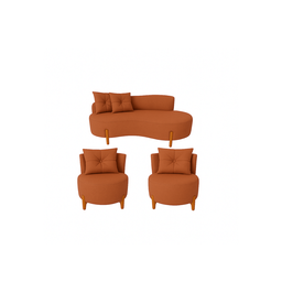 Conjunto 2 Poltronas + Sofá Curvo Orgânico Veludo Terracota - Montanaris Decor - 1