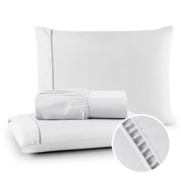Roupa de Cama Queen 400 Fios 3 Peças 100% Toque Macio Cor:branco - 1