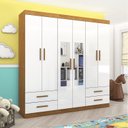 Ver imagem 1 de Guarda-Roupa 6 Portas 4 Gavetas com Espelho Infantil Perola Branco/Cinamomo