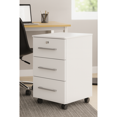 Gaveteiro Escritório 3 Gavetas e Rodízio Mdp 36x65,5x36cm Branco 0744