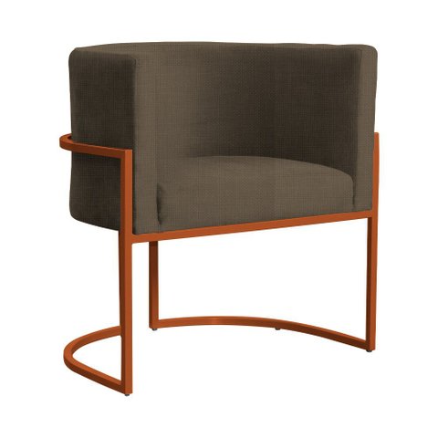 Poltrona Decorativa Luana Linho Marrom Base Bronze - Fm