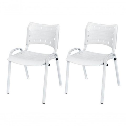 Cadeira Iso Base Branco Igreja, Escola, Escritório - Branco - Kit 2 Peças