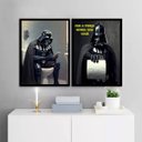 Ver imagem 1 de Kit 2 Quadros Banheiro do Darth 45x34cm - com Vidro:moldura Branca