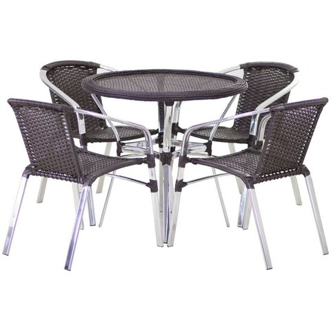 Jogo 4 Cadeiras Alumínio e Mesa Tampo Tramado Fibra Sintética para Jardim Piscina Varanda Floripa