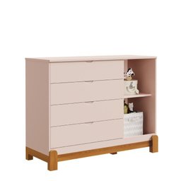 Quarto de Bebê Lótus com Guarda-roupa 4 Portas, Cômoda com Porta e Berço Minicama Rosa Reller - 5