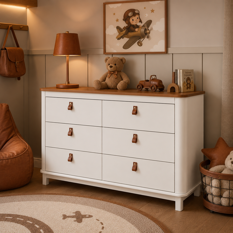 Cômoda para Quarto Infantil Linha Cromo Tampo Nogueira com Branco