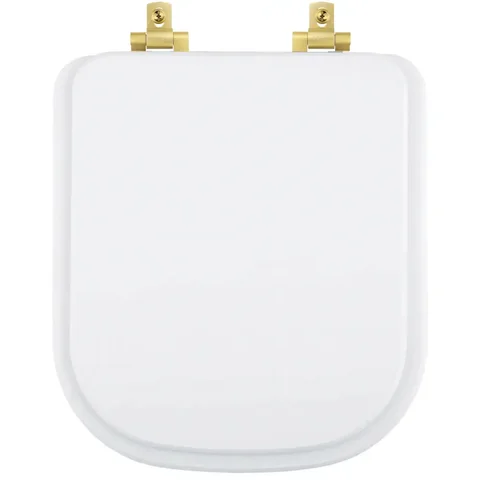 Assento Sanitário MDF Soft Close Quadra Branco para Vaso Deca com Ferragem Dourada