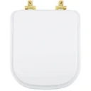 Ver imagem 1 de Assento Sanitário MDF Soft Close Quadra Branco para Vaso Deca com Ferragem Dourada