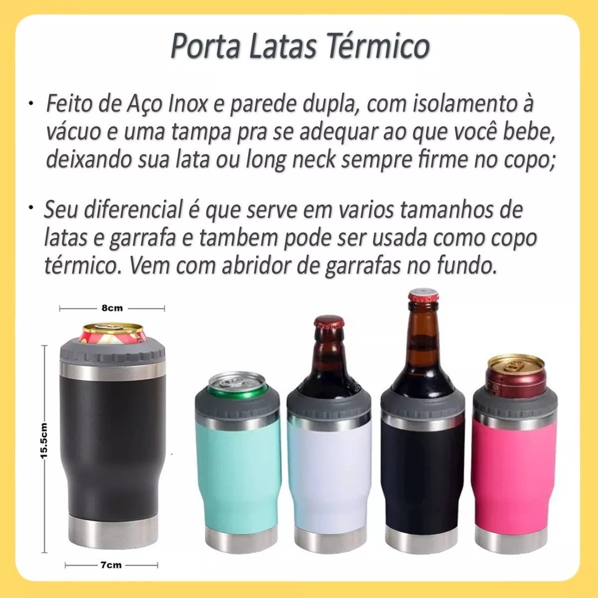 Copo Térmico Long Neck Cerveja Latinha Latão Litrinho Preto - 3