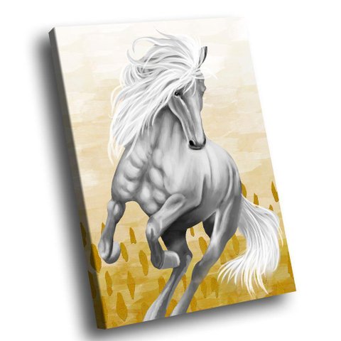 Quadro Cavalo Branco Br Artes Médio 84x54
