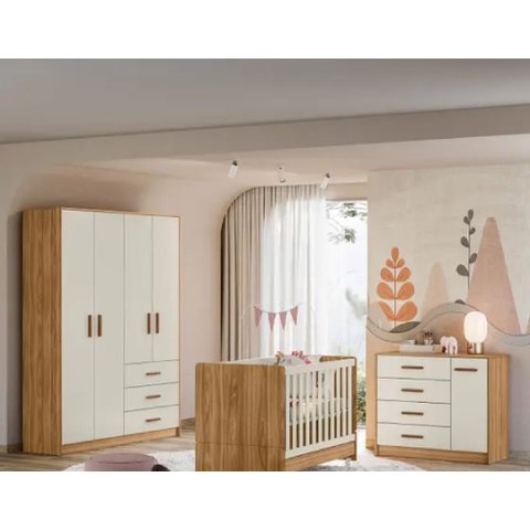 Dormitório Infantil Pérola Guarda Roupa, Cômoda e Berço