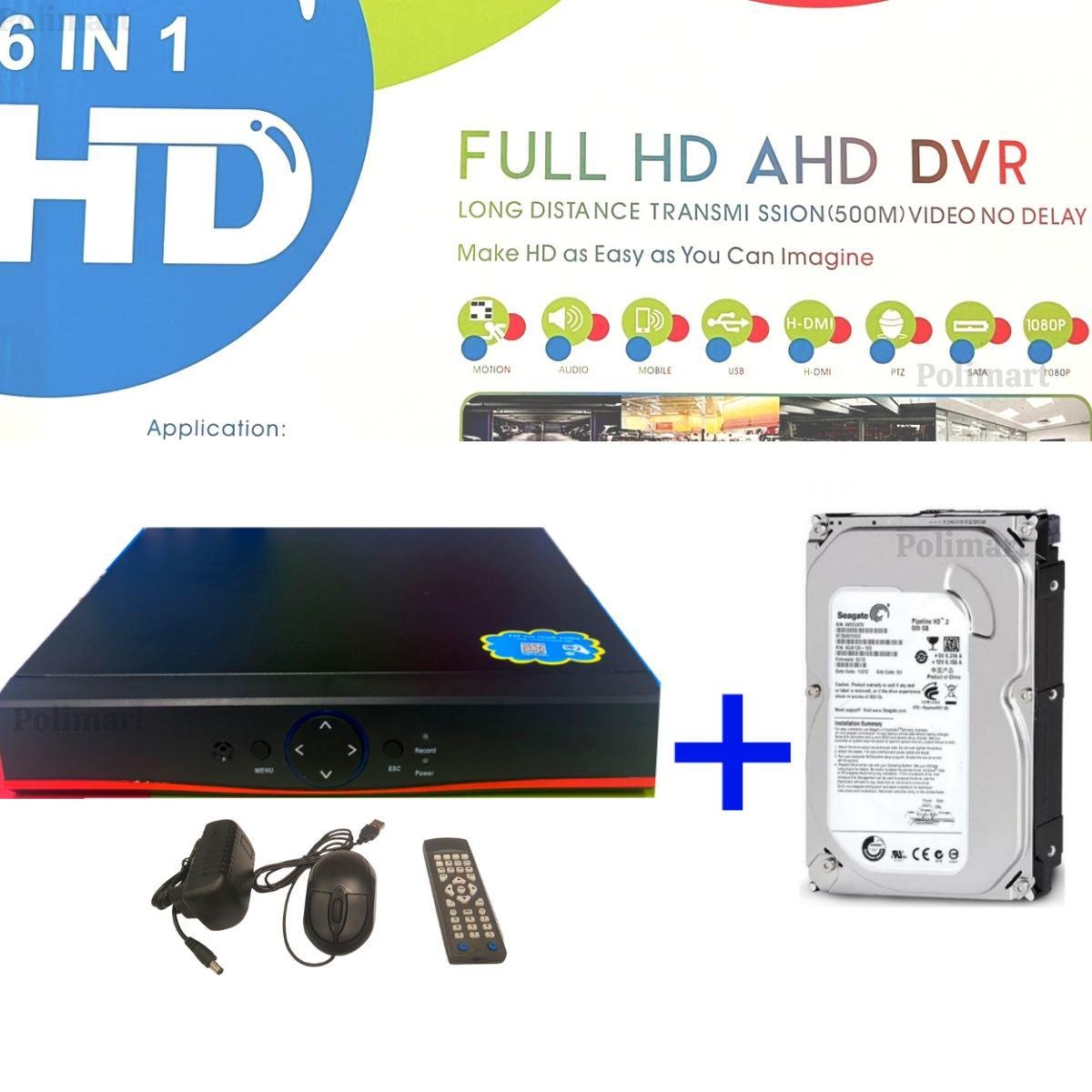 Dvr 8 Canais + Hd 500gb Gravador Full Hd1080p App Xmeye 6x1 - 6