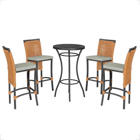 Mesa Bistrô com 4 Banquetas Roma Preta Corda Náutica Estofado 3 Trama Original