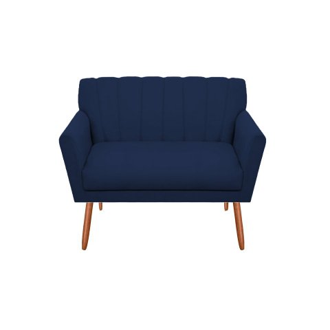 Namoradeira Decorativa Cecília Suede Azul Marinho 2 Lugares Pés Madeira Ms Decor