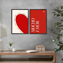 Kit 2 Quadros Coração - Mucho Amor 45x34cm:moldura Preta - 1