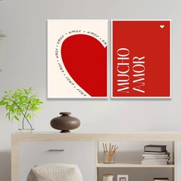 Kit 2 Quadros Coração - Mucho Amor 45x34cm:moldura Preta - 2