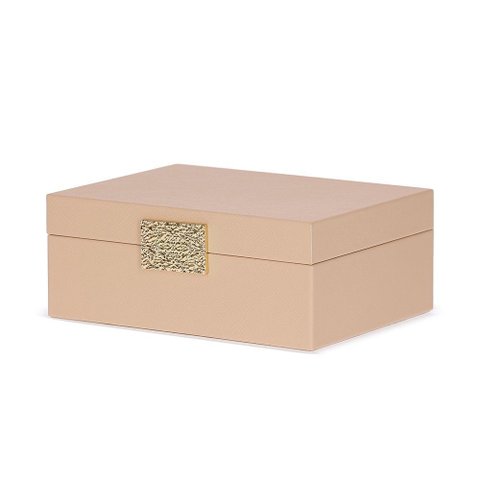 Caixa Decorativa Nude e Dourado 11,5x28,5x21,5cm