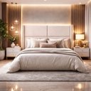 Ver imagem 1 de Cabeceira Grecia Estofada Luxo Casal com Detalhes Dourado Bz Bege
