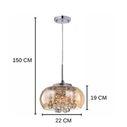 Lustre Pendente Soho Cristal K9 Cúpula Âmbar 22cm com Lâmpada - 4 Lustre Pendente Soho Cristal K9 Cúpula Âmbar 22cm com Lâmpada - 4