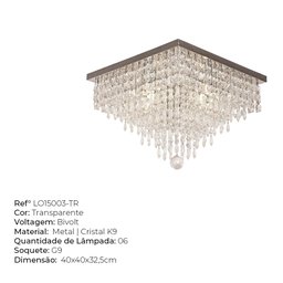 Plafon Sobrepor de Cristal K9 40x40cm 40w Bocal G9transparente Bivolt - 6