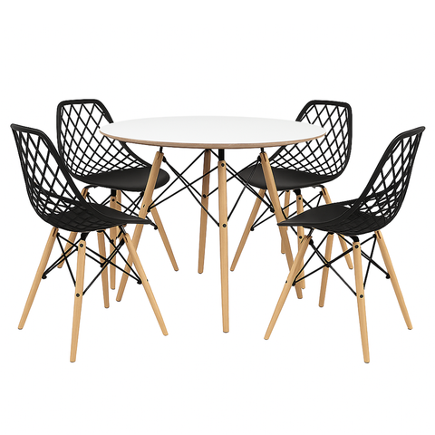 Mesa Eames 90cm com 4 Cadeiras Kaila em Polipropileno Sala Jantar