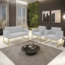 Ver imagem 2 de Namoradeira e 2 Poltronas Industrial Dourado Ana Bouclé Cinza - Ibiza