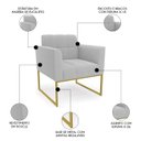 Ver imagem 3 de Namoradeira e 2 Poltronas Industrial Dourado Ana Bouclé Cinza - Ibiza