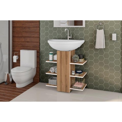 Gabinete para Banheiro Mar com Prateleiras Ideal para Organizar Itens de Higiene e Decoração Cor Nat