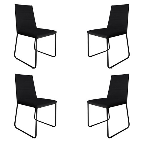 Kit 4 Cadeiras de Jantar Estofada Lille Base Preta Veludo Preto - Montanaris Decor
