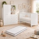 Ver imagem 1 de Kit Quarto de Bebê Doce Sonho com Berço com Rodízio Guarda Roupa com Cômoda e Colchão D18 130x60 Mov