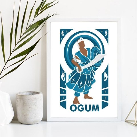 Quadro Decorativo Orixá ogum 45x34cm:madeira Preta