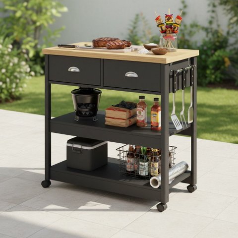 Carrinho Gourmet para Churrasco 2 Gavetas 85cm Móvel na Caixa