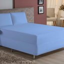 Ver imagem 1 de Jogo de Cama Queen Nobre 3 Peças Luva de Box 55cm de Altura Malha 100% Algodão - Azul-bebê
