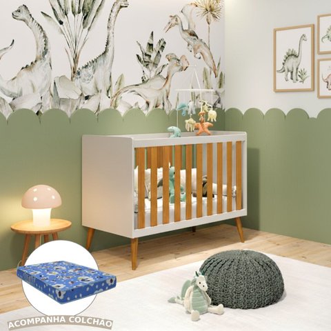 Berço Americano Multifuncional Isis 2 em 1 Vira Mini Cama Infantil  Areia/savana C/ Colchão Baby Physical 