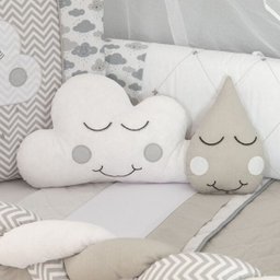 Kit Protetor De Berço Nuvem Menino Menina Trança Cinza Com Saia. - 3