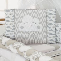 Kit Protetor De Berço Nuvem Menino Menina Trança Cinza Com Saia. - 2