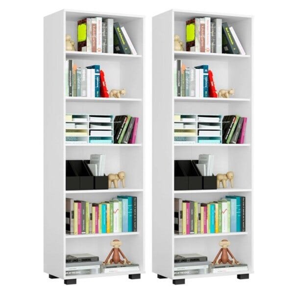 Kit 2 Estantes Livreiro 6 Prateleiras Office Branco - Móveis Leão - 1