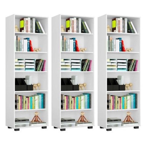 Kit 3 Estantes Livreiro 6 Prateleiras Office Branco - Móveis Leão