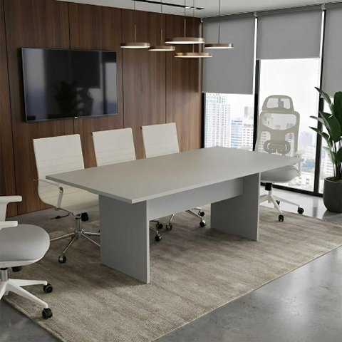 Mesa de Reunião Executiva Pé Painel MDP 200cm Cinza F5 Office