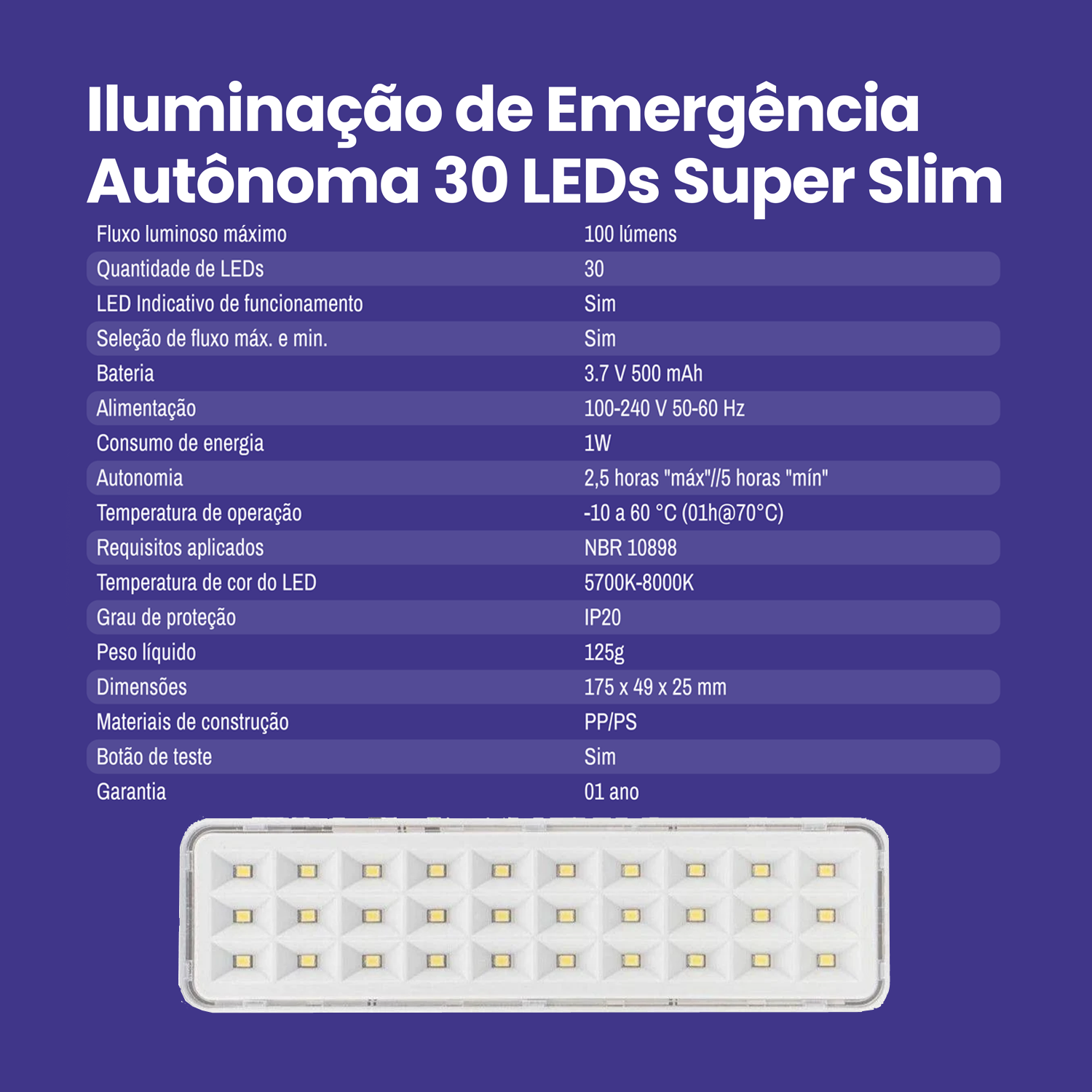 3 Unid Luminaria Emergencia 30 Led Super Slim Segurimax - 3