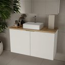 Ver mais imagens de Conjunto Gabinete de Banheiro com Cuba e Espelheira Suspenso em MDF 110cm Nature Branco/Carvalho